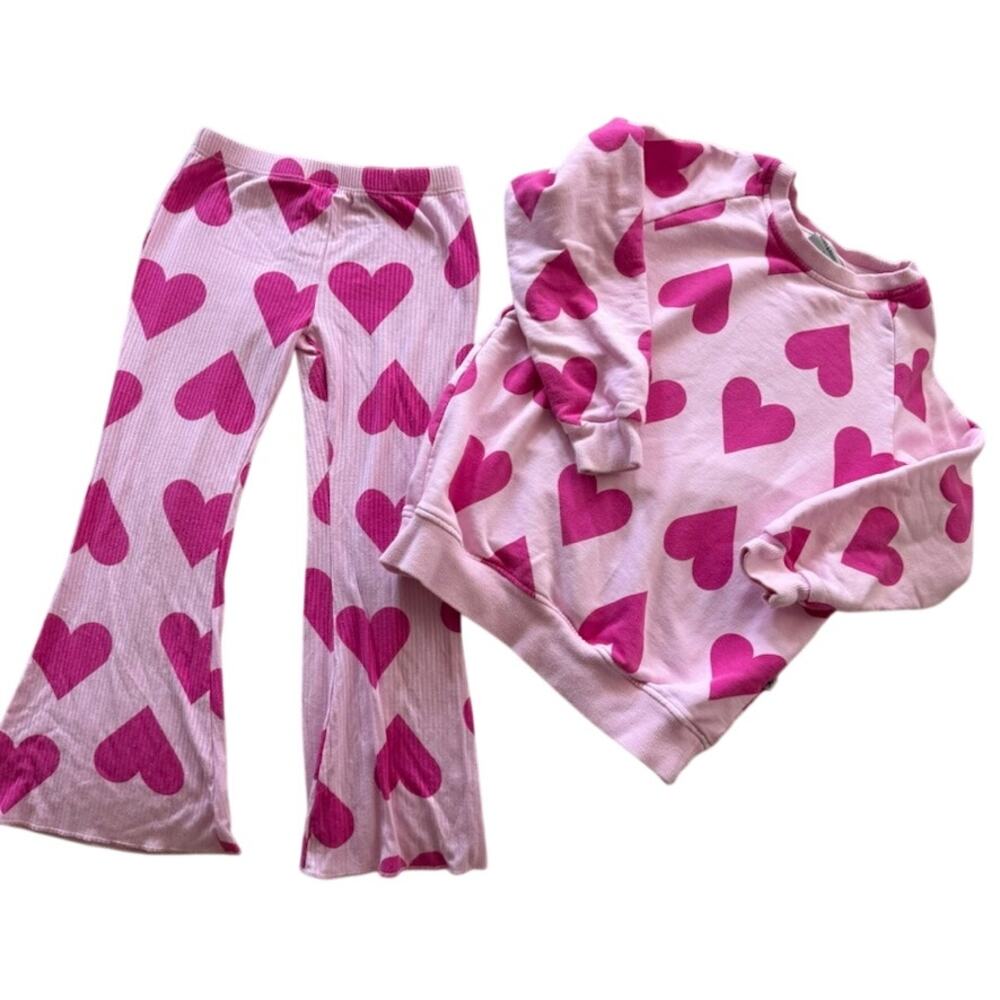 Bums & Roses Matching Set Pink Heart Print Bamboo Girls 4T